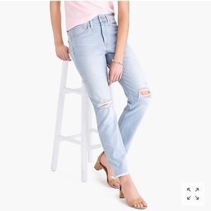 Jcrew light wash ripped hem jeans